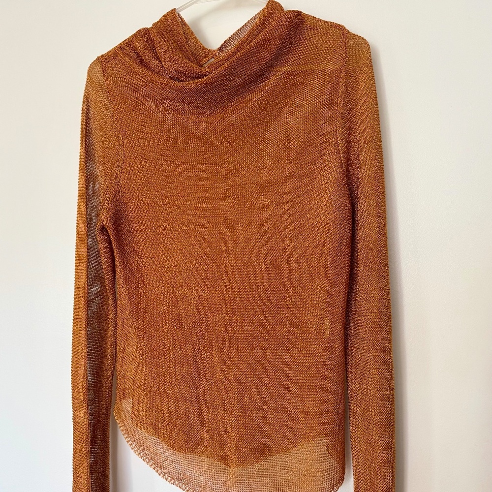 Metallic Orange Zara Long Sleeved Mesh Top Size Medium